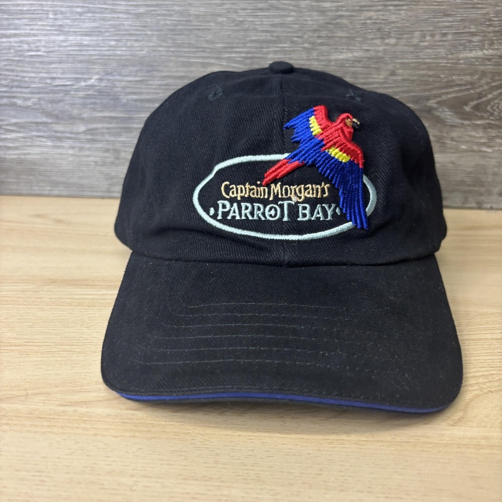 Captain Morgans Parrot Bay Hat Cap Strap Back Black Embroidered Parrot Rum Mens